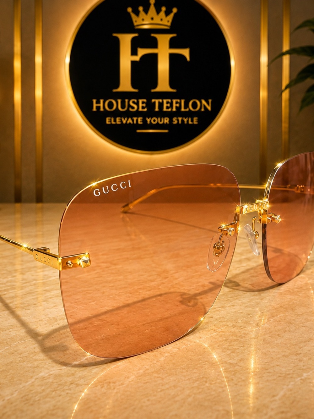Gucci Rimless Rose Gold Sunglasses 65-16-135 with Case & Pouch. NWOT - Picture 2 of 8